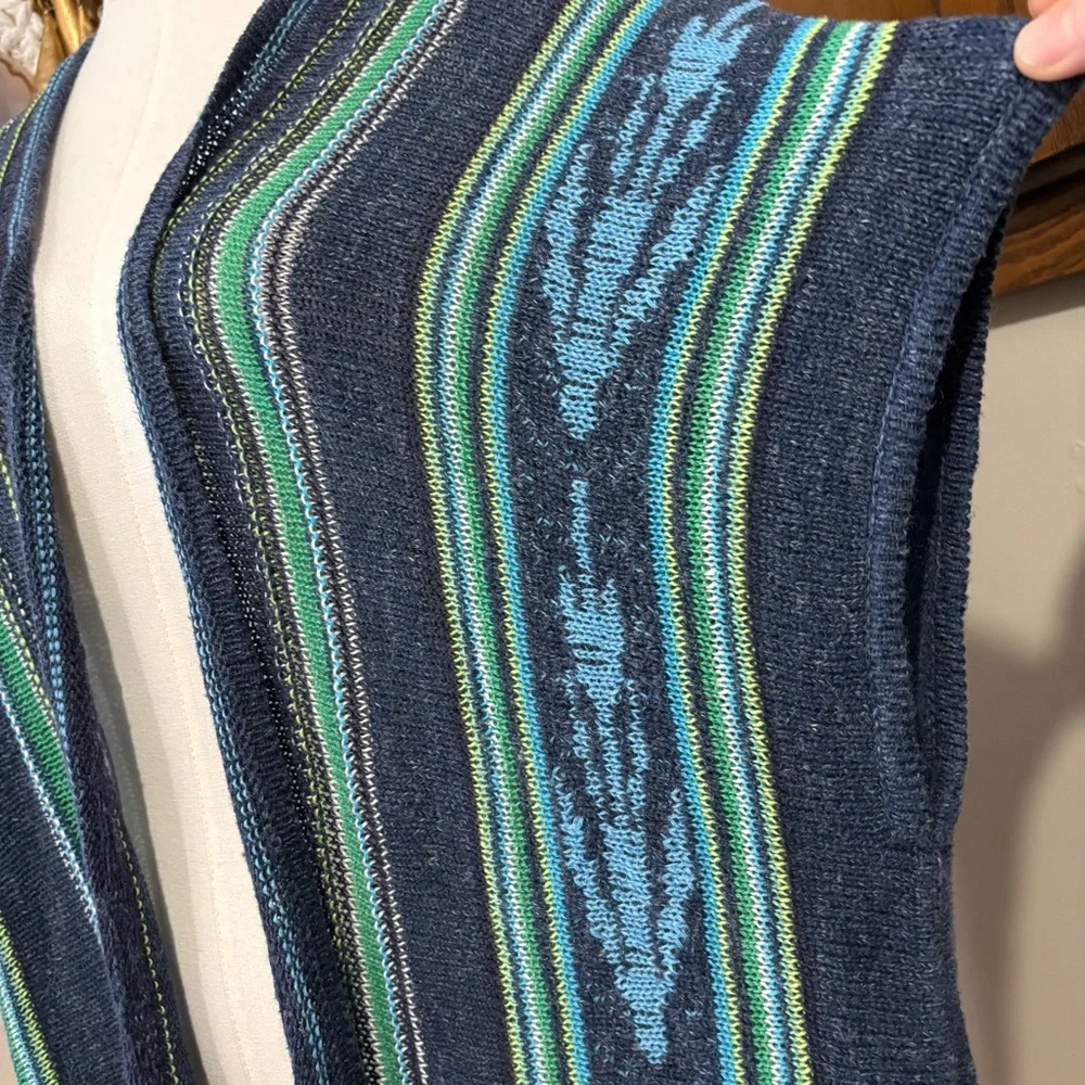 CHAPS Blue Long Sweater Vest Size Medium Shawl Open Front Cardigan - Picture 4 of 8